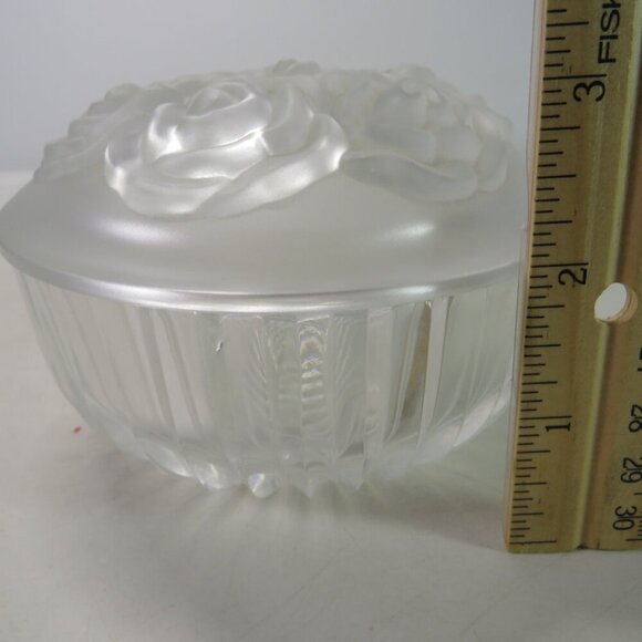 Rose floral lead crystal glass dish with lid Bohemia Vanity Dish - Picture 9 of 16